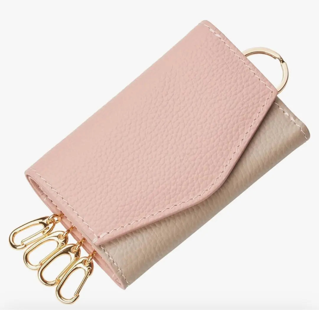 AD10-225 Estuche para llaves Estuche para tarjetas de mujer de piel de vaca Greju rosa | ad10-225 キーケース ピンク グレージュ 牛革 レディース カードケース