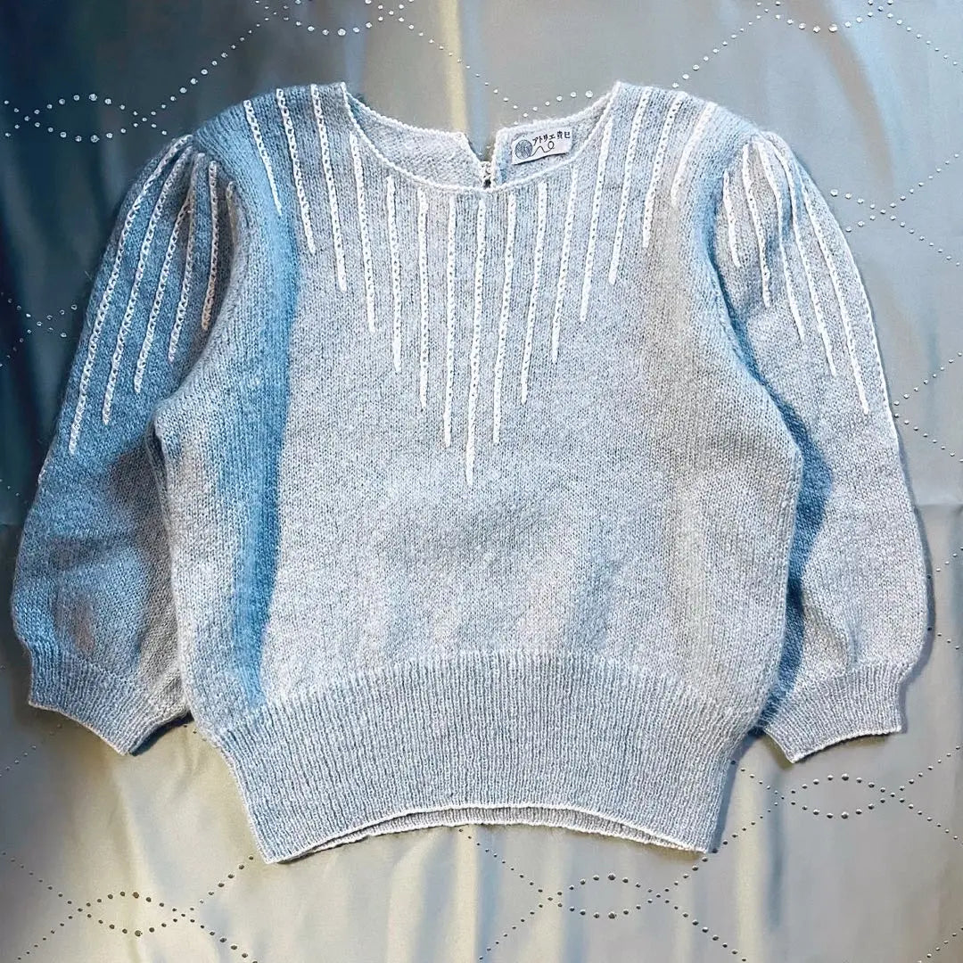 Hilo de hilo cojo anti-ropa Retro Rare Design Ice Blue Vintage Knit | 古着 ラメ糸 昭和レトロ 希少デザイン アイスブルー ヴィンテージニット