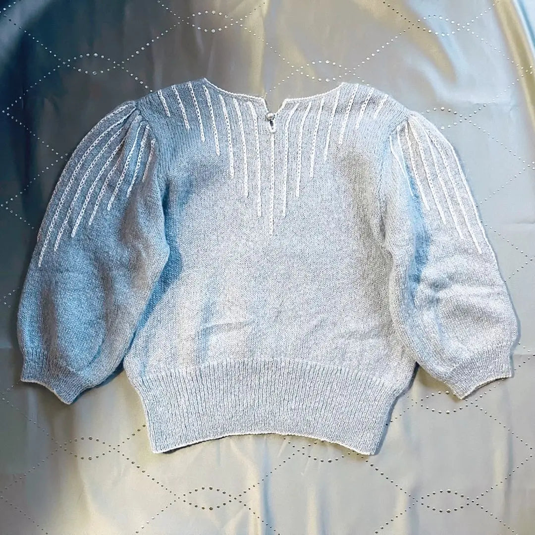 Hilo de hilo cojo anti-ropa Retro Rare Design Ice Blue Vintage Knit | 古着 ラメ糸 昭和レトロ 希少デザイン アイスブルー ヴィンテージニット