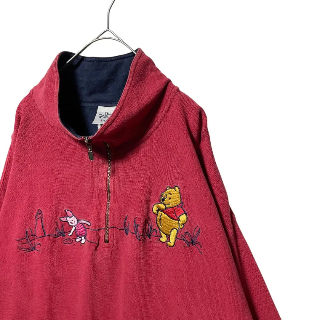 90s Hong Kong-made Disney Winnie the Pooh Embroidered Half Zip Sweatshirt XL