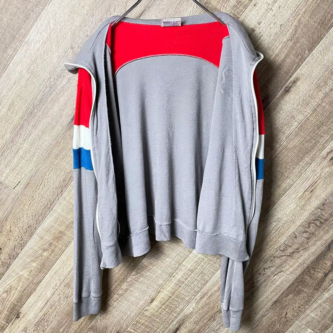 Chaqueta deportiva multicolor de los años 80 con parche de jersey gris de longitud corta