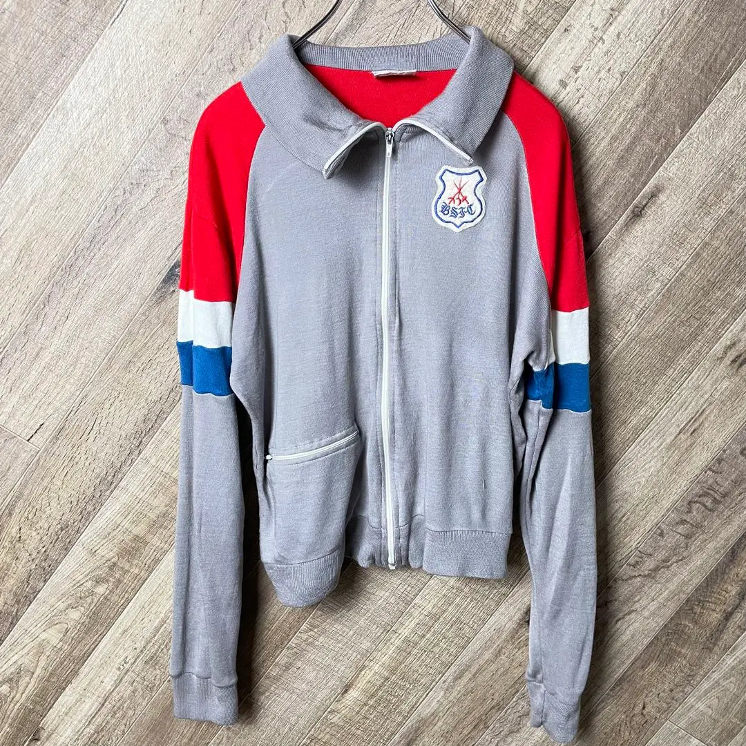 Chaqueta deportiva multicolor de los años 80 con parche de jersey gris de longitud corta