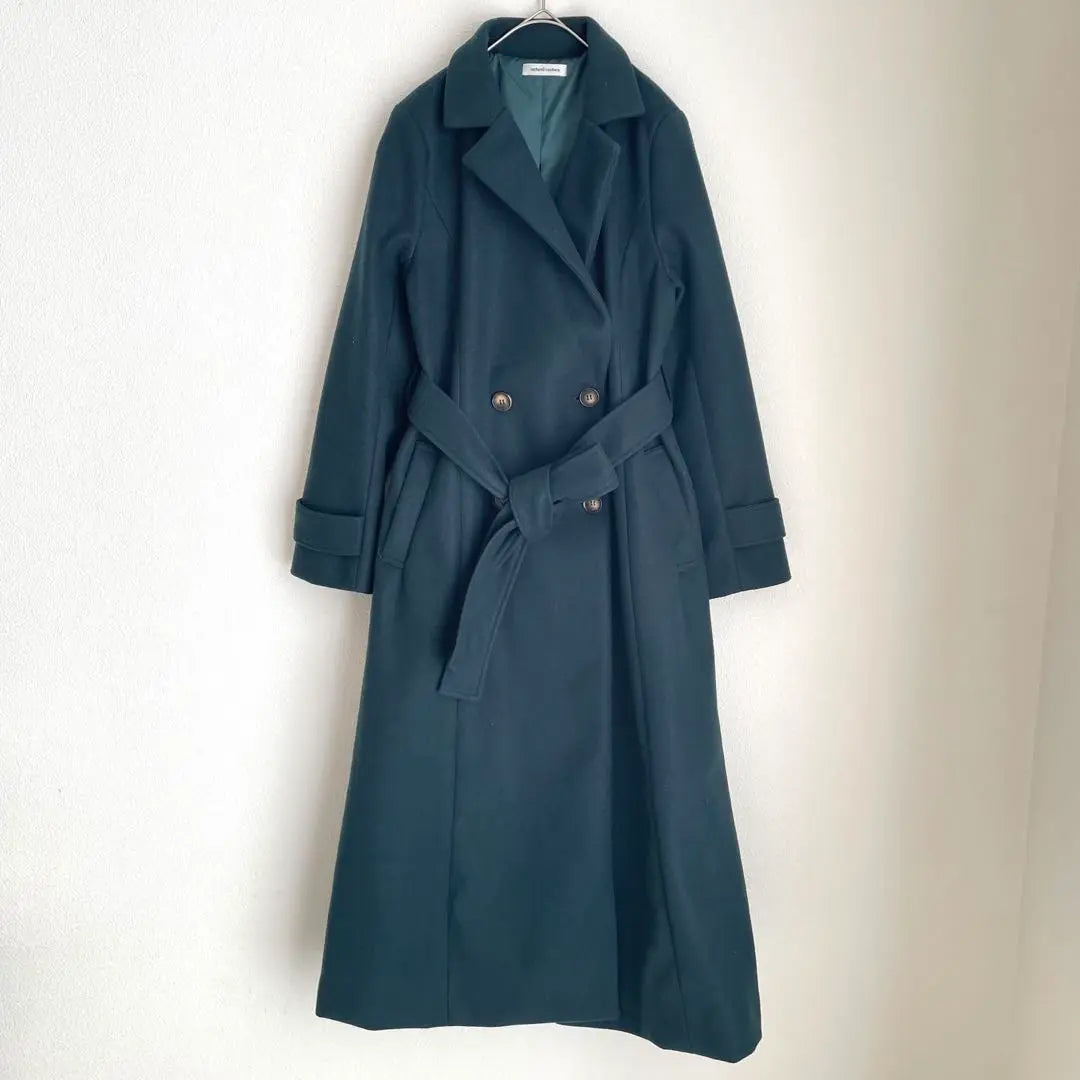 Natural Couture Long Coat with Belt Earth Color Dark Green