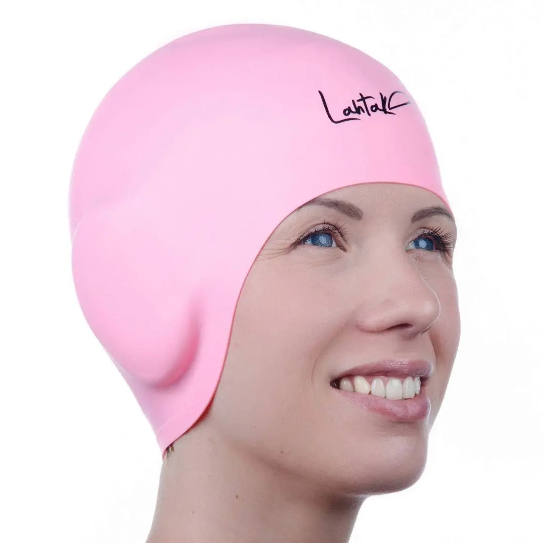 Swim Cap Ear Protection 3D - Women's Swimming Cap, Pink, S size