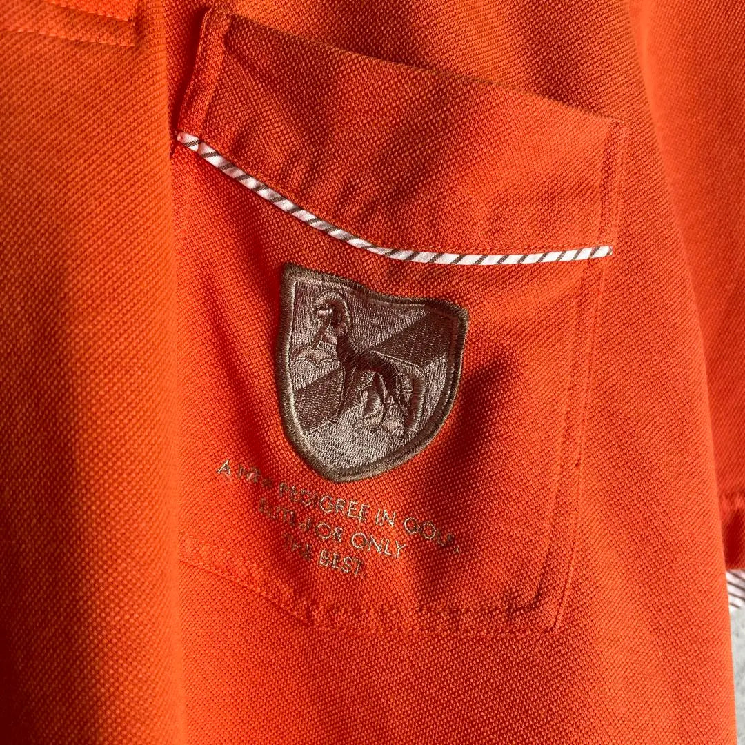 [Used clothing] adabat short sleeve polo shirt embroidered patch dog collar stripe orange | [古着]adabat　半袖　ポロシャツ　刺繍ワッペン　犬　襟ストライプ　オレンジ