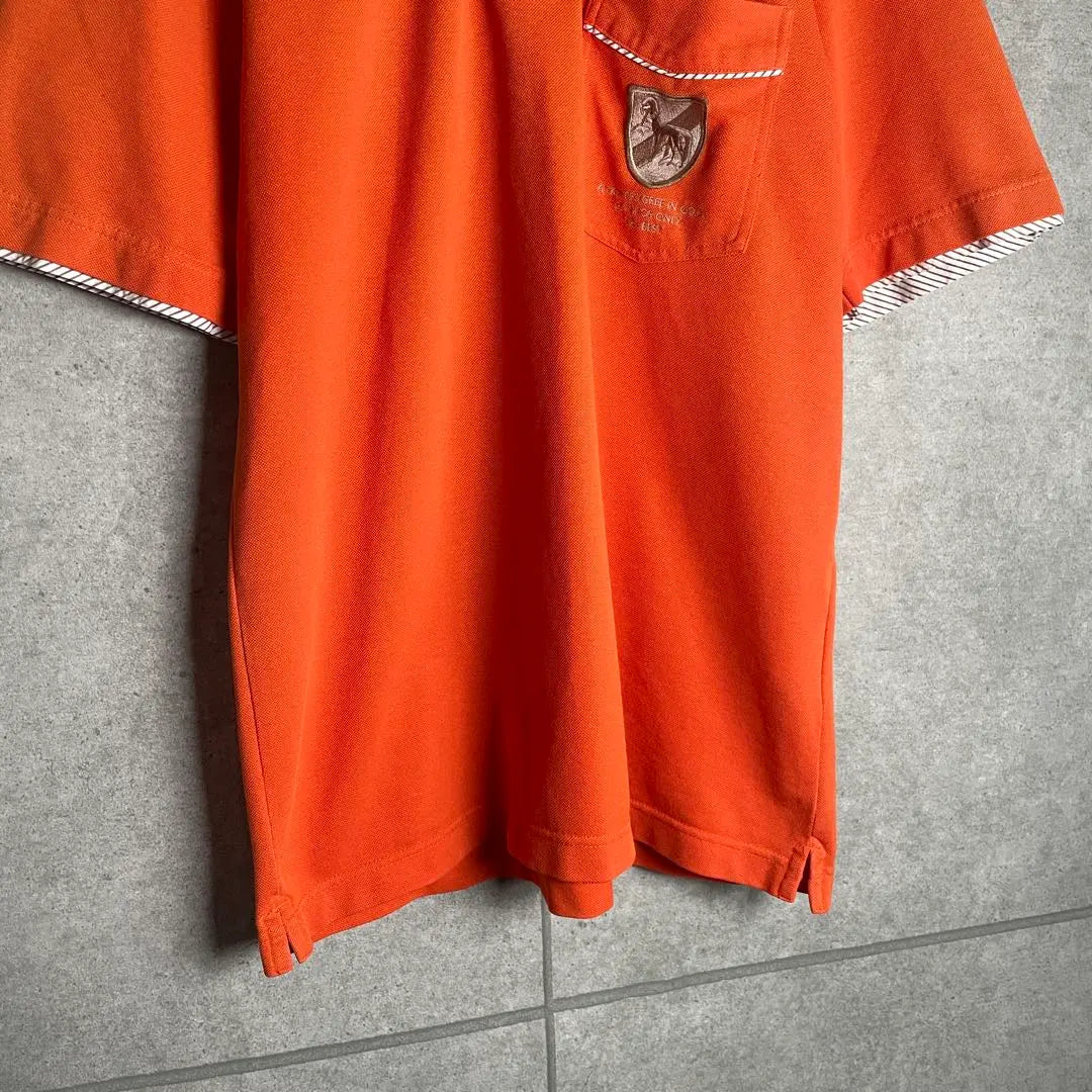 [Used clothing] adabat short sleeve polo shirt embroidered patch dog collar stripe orange | [古着]adabat　半袖　ポロシャツ　刺繍ワッペン　犬　襟ストライプ　オレンジ