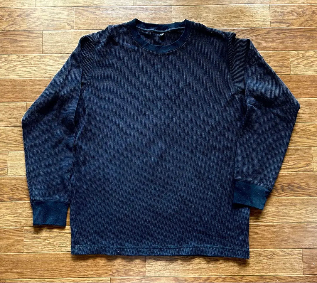 Black waffle fabric long sleeve cut and sew