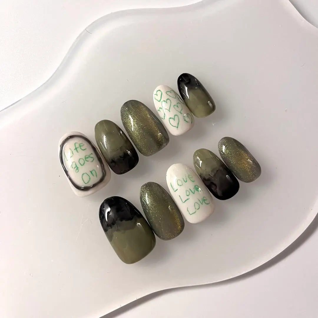 [Order] Unique nail tips, doodle nail tips, handwritten nail tips, khaki