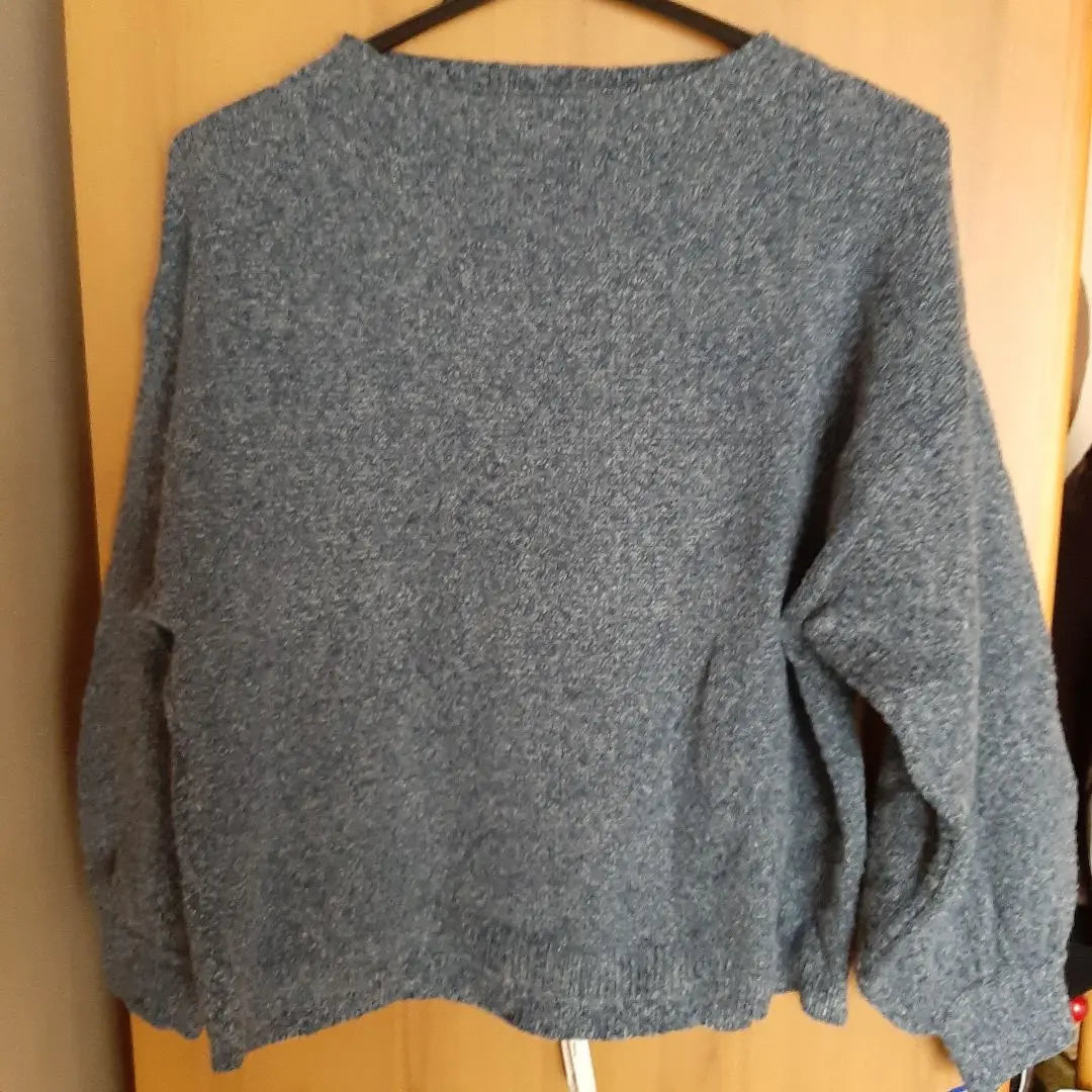 ★Winter disposal★Volume sleeve mixed blue knit sweater long sleeve