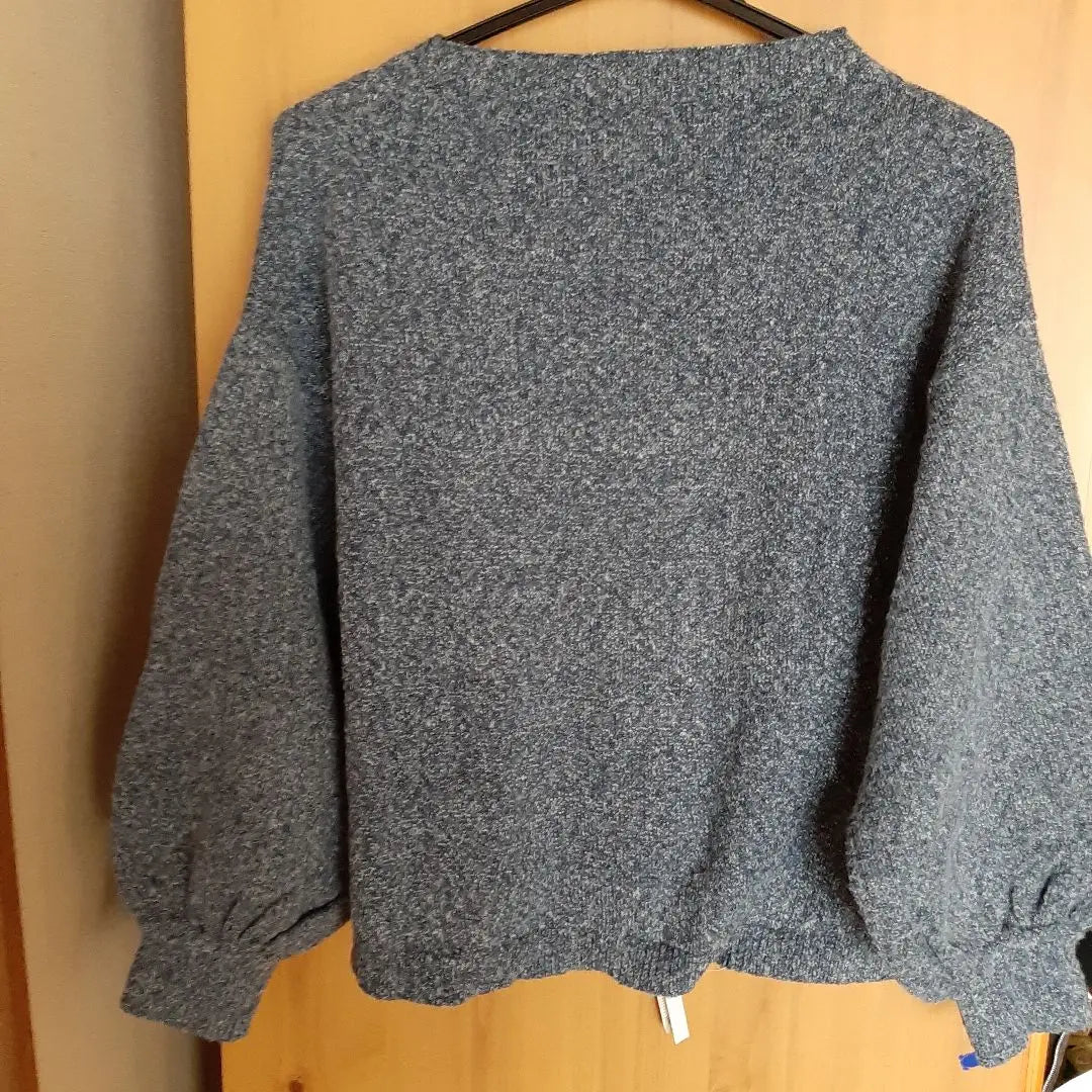 ★Winter disposal★Volume sleeve mixed blue knit sweater long sleeve