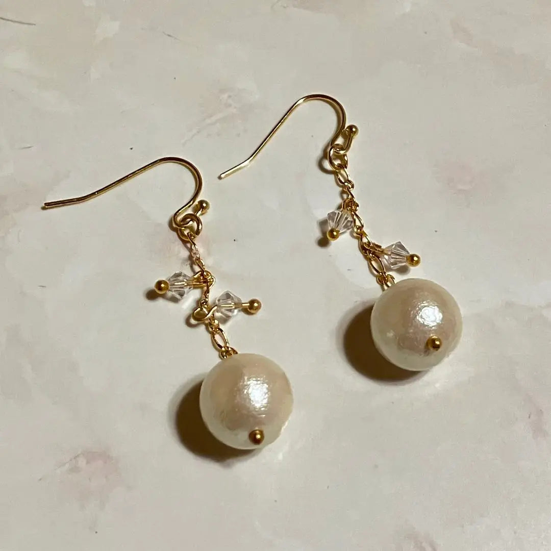 Handmade cotton pearl and Swarovski earrings or earrings