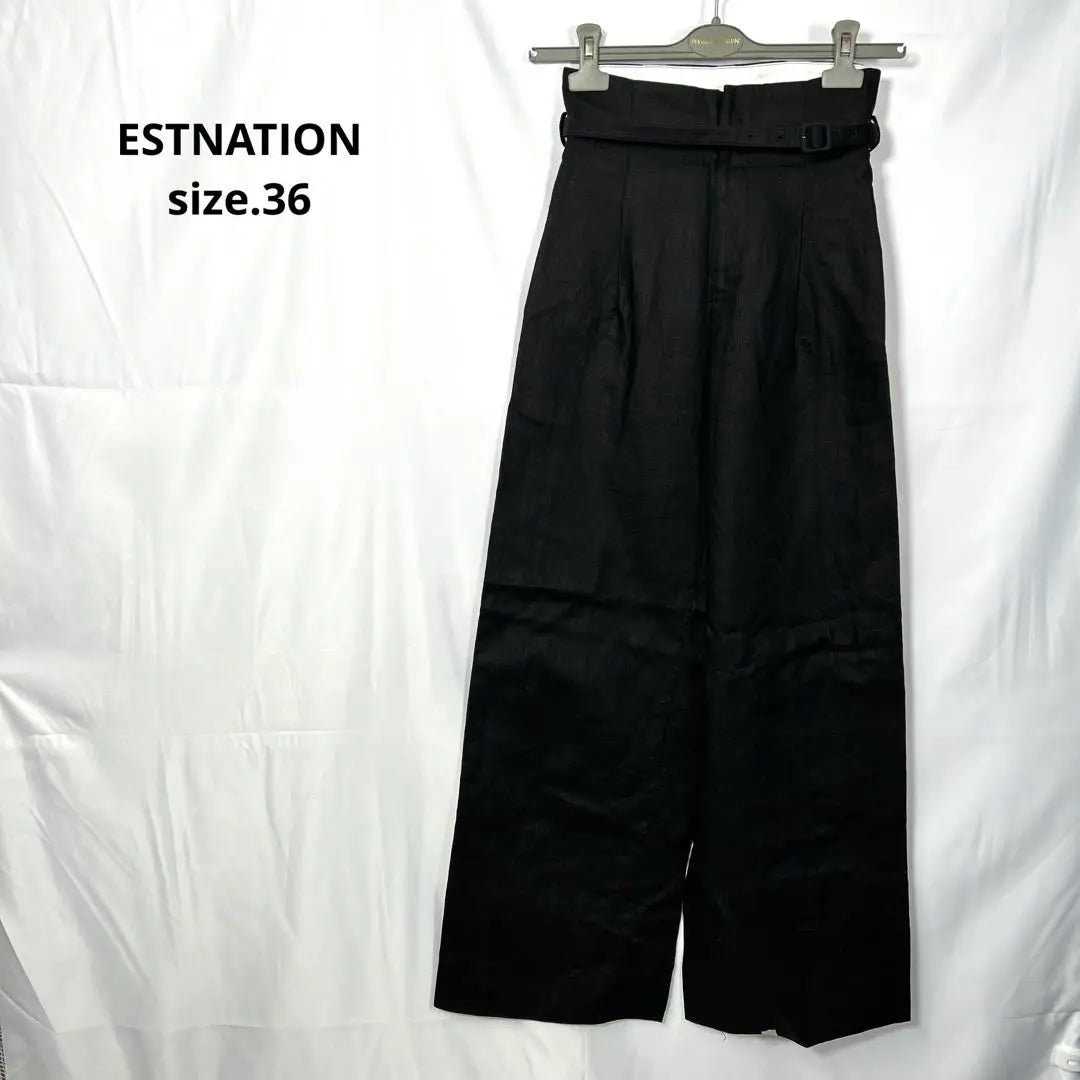 ESTNATION Pantalón Gaucho Negro con Cinturón