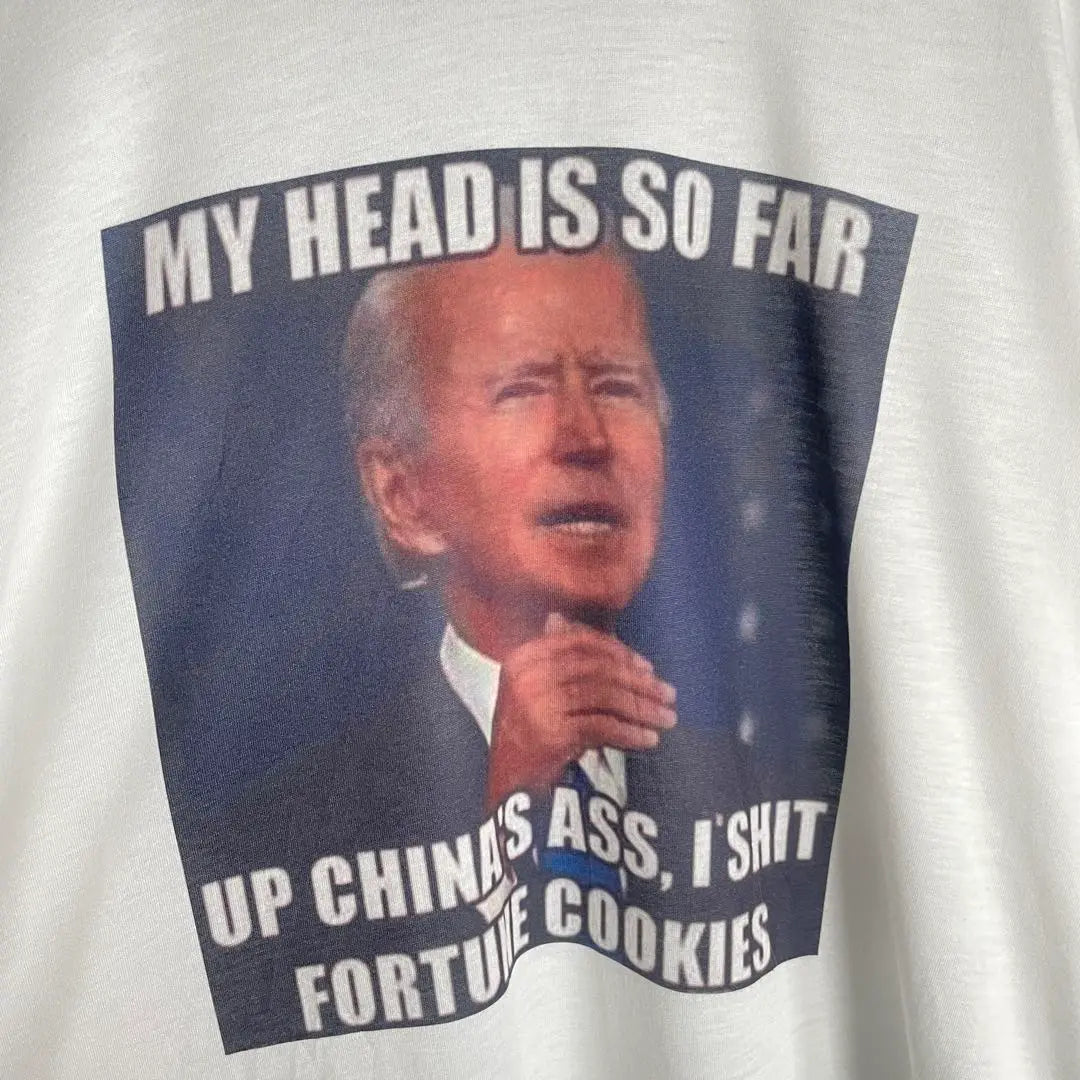 [Ropa usada] Camiseta vintage de manga larga, mensaje del presidente Biden, impresión a doble cara, color blanco