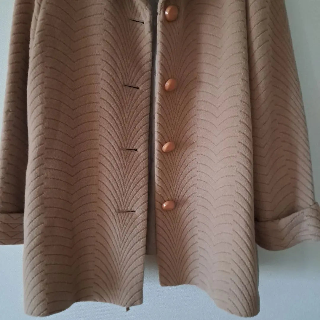 RECENTPIECE Wool Coat 100% Ango Beige Wave Pattern Free