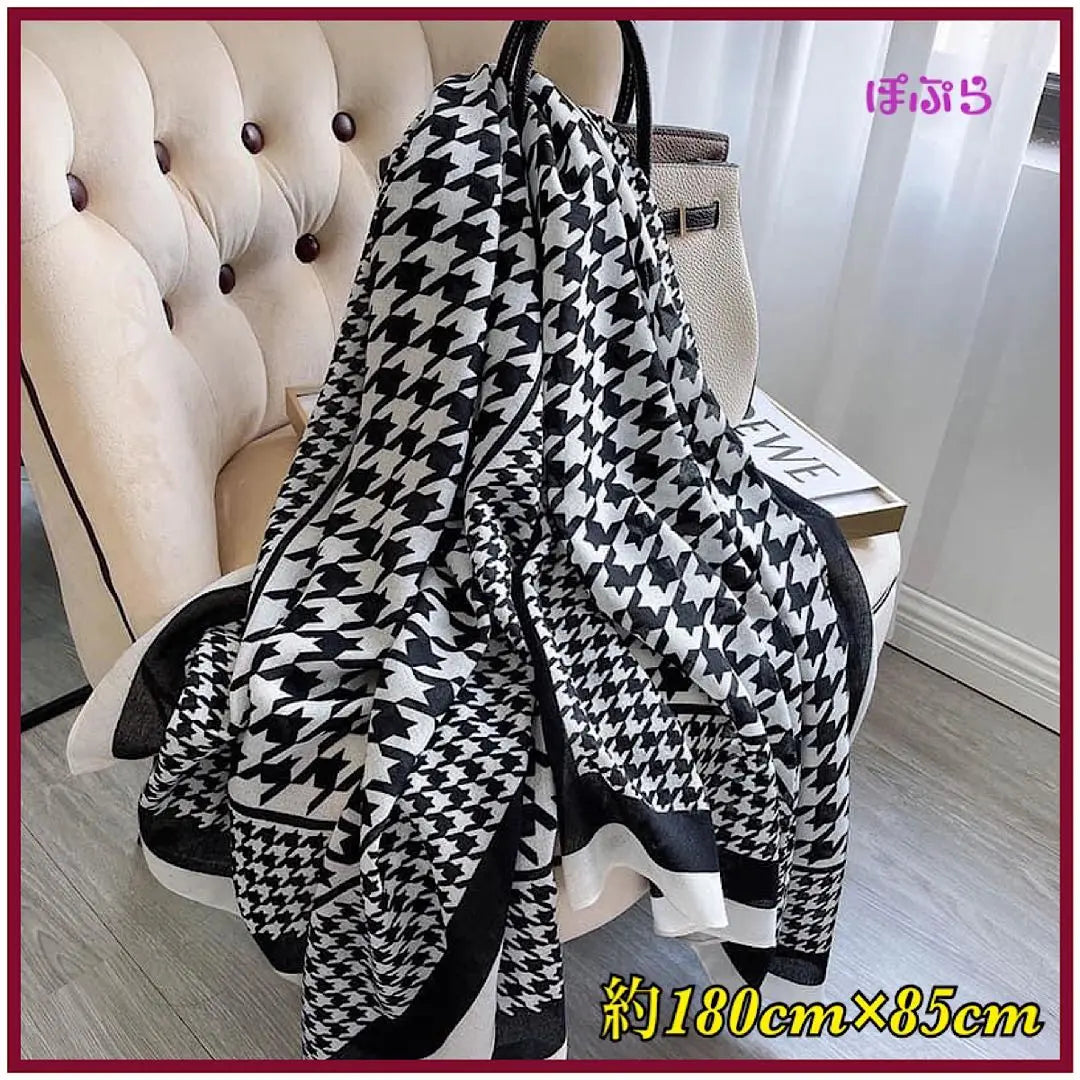 [New] All seasons ◎ Houndstooth stole, black x off-white, b