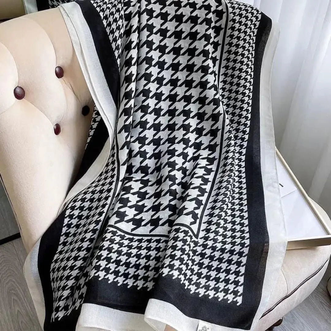 [New] All seasons ◎ Houndstooth stole, black x off-white, b