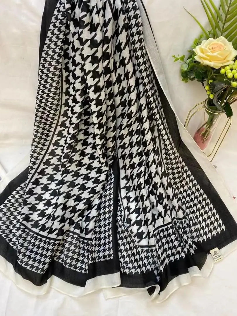 [New] All seasons ◎ Houndstooth stole, black x off-white, b