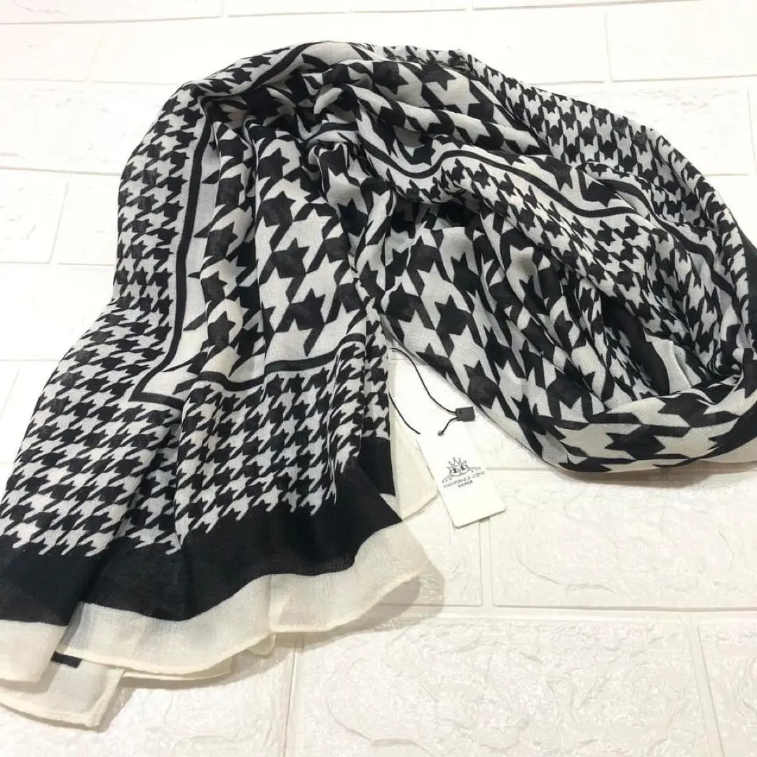 [New] All seasons ◎ Houndstooth stole, black x off-white, b