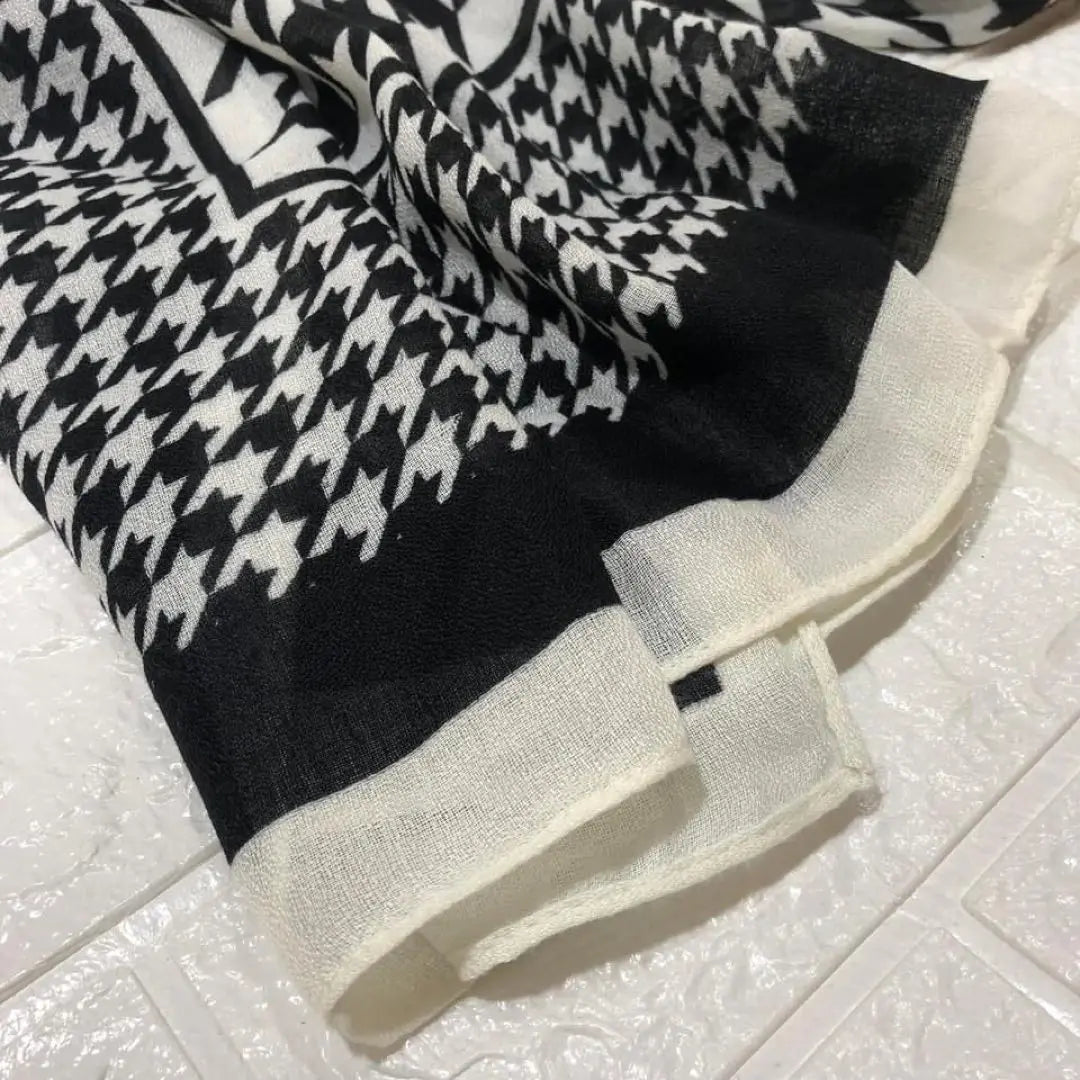 [New] All seasons ◎ Houndstooth stole, black x off-white, b