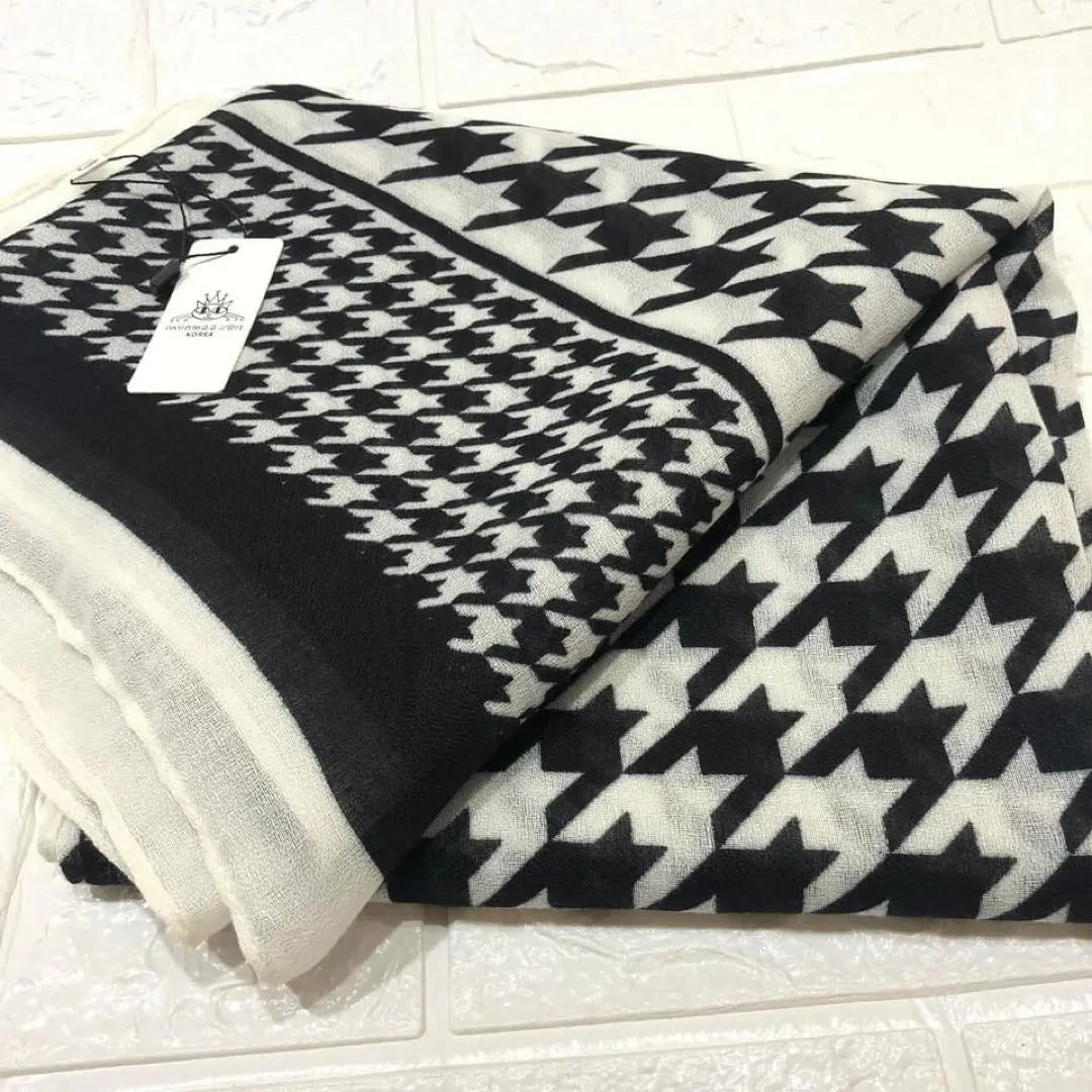 [New] All seasons ◎ Houndstooth stole, black x off-white, b