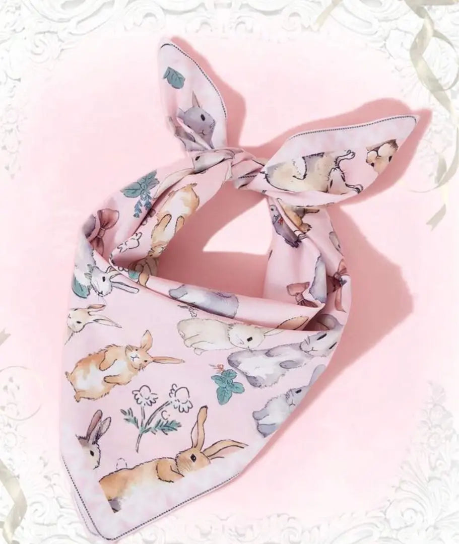 Rabbit pattern pink bandana scarf 55.5cm square