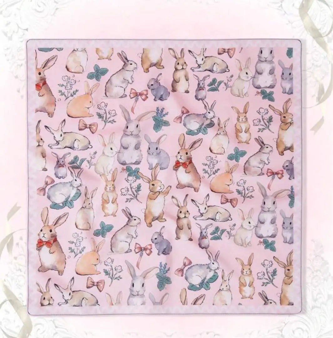 Rabbit pattern pink bandana scarf 55.5cm square