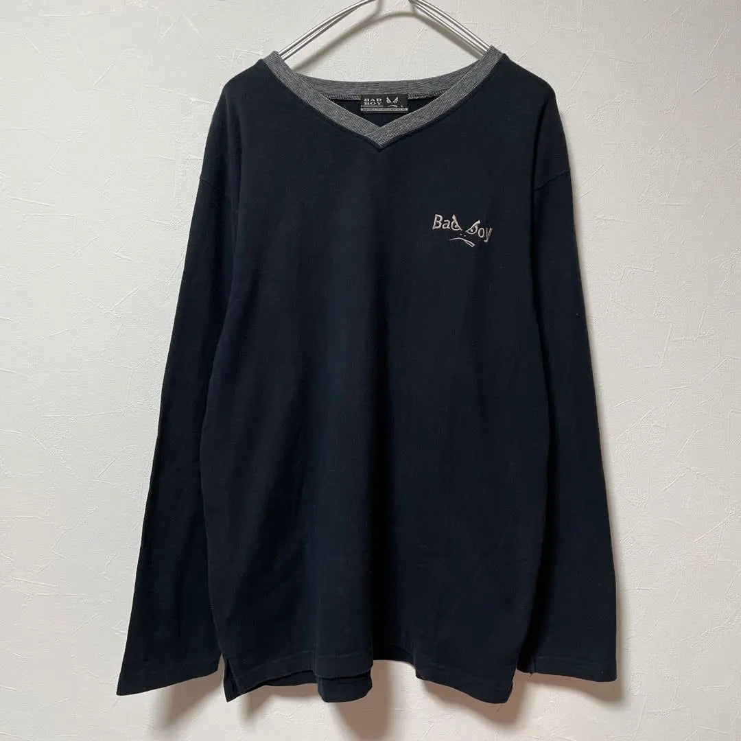 BAD BOY Old Clothing Long T-shirt Embroidered Logo V-Neck Heisei Y2K Archive