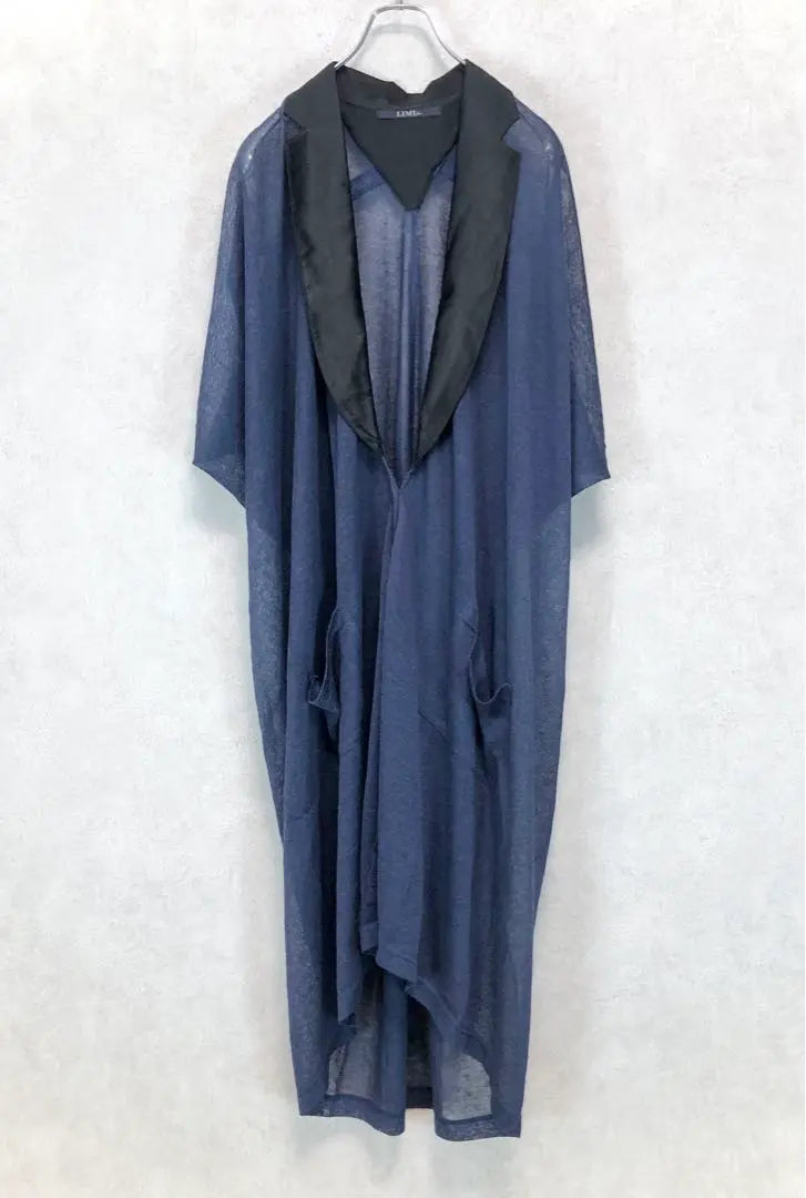 LIMI FEU Limifu Short Sleeve Linen Sheer Long Digan Navy | LIMI feu リミフゥ 半袖 リネンシアーロングカーディガン ネイビー