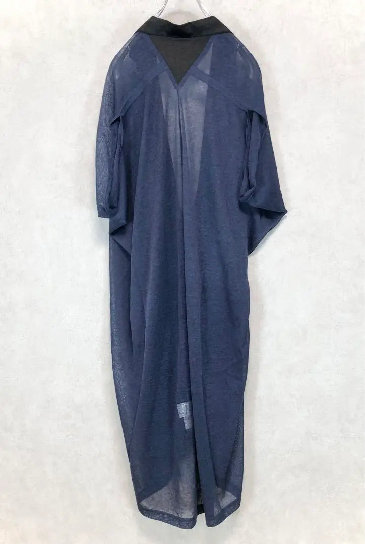 LIMI FEU Limifu Short Sleeve Linen Sheer Long Digan Navy | LIMI feu リミフゥ 半袖 リネンシアーロングカーディガン ネイビー