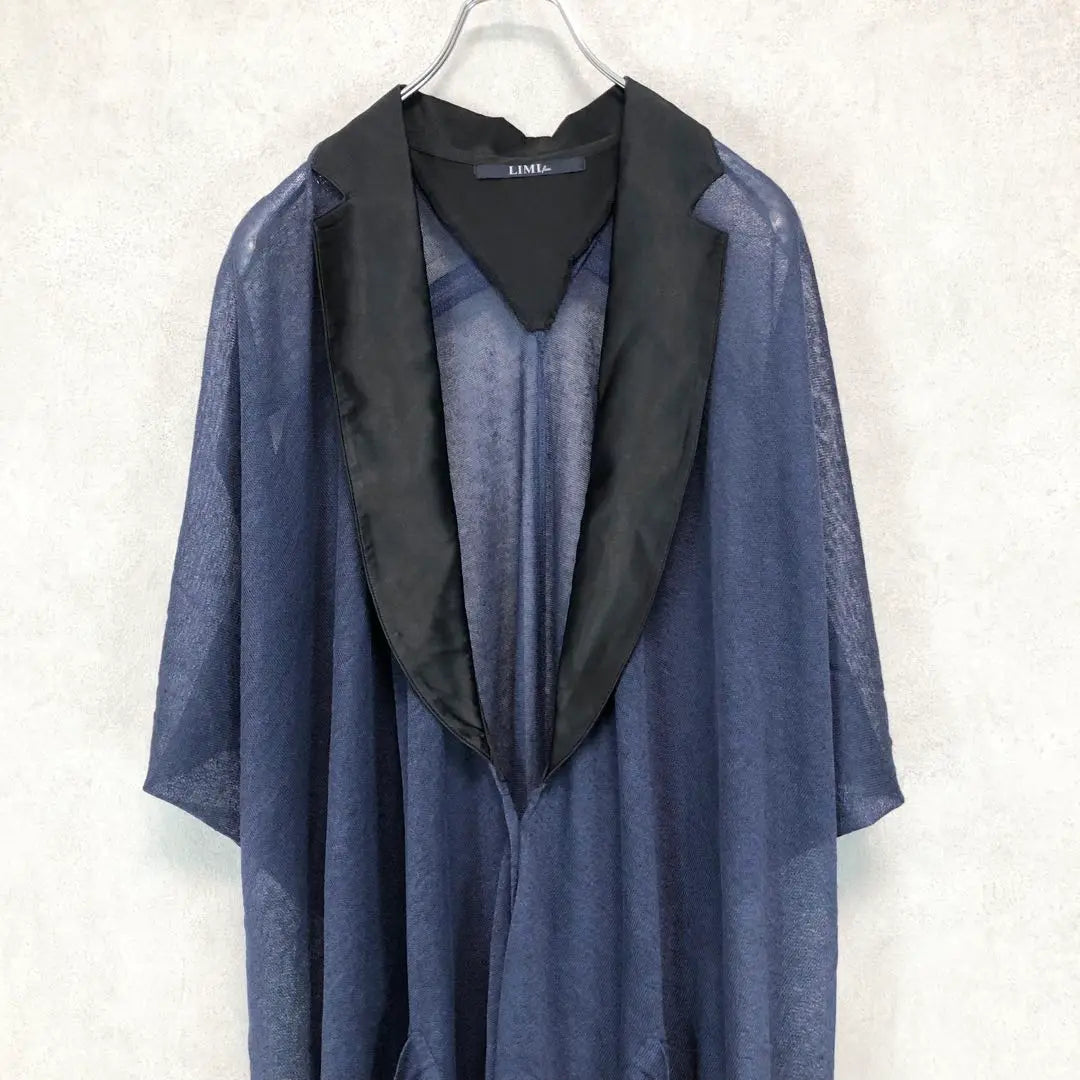 LIMI FEU Limifu Short Sleeve Linen Sheer Long Digan Navy | LIMI feu リミフゥ 半袖 リネンシアーロングカーディガン ネイビー