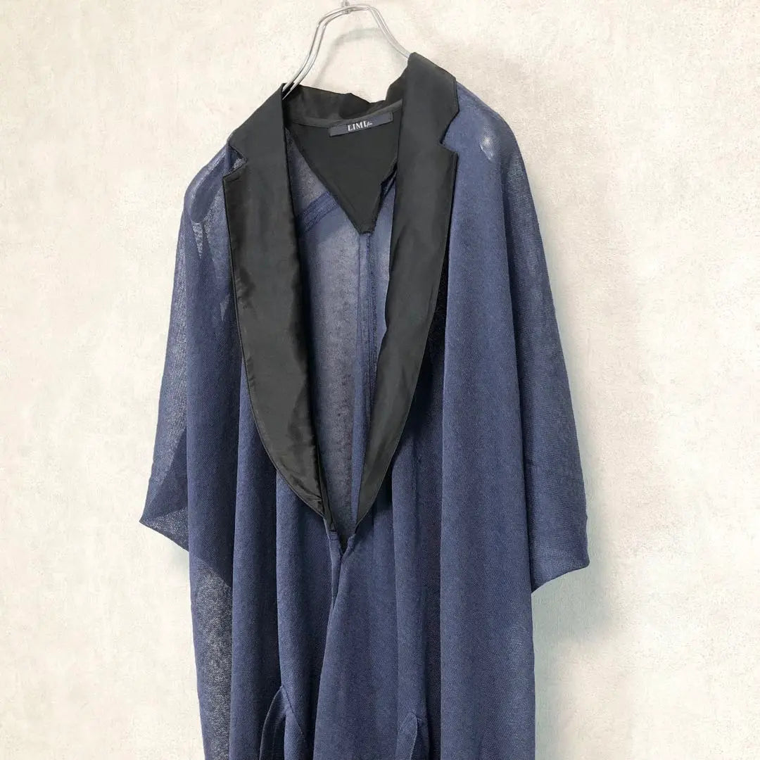 LIMI FEU Limifu Short Sleeve Linen Sheer Long Digan Navy | LIMI feu リミフゥ 半袖 リネンシアーロングカーディガン ネイビー