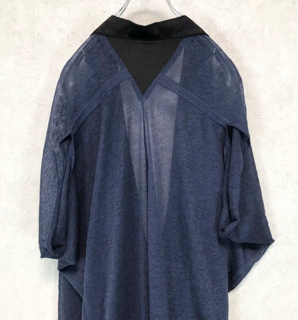 LIMI FEU Limifu Short Sleeve Linen Sheer Long Digan Navy | LIMI feu リミフゥ 半袖 リネンシアーロングカーディガン ネイビー