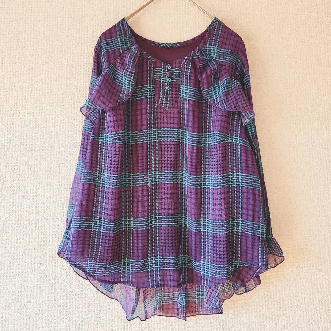 [masami satomi] (L) Tunic length check pattern shirt blouse/cute