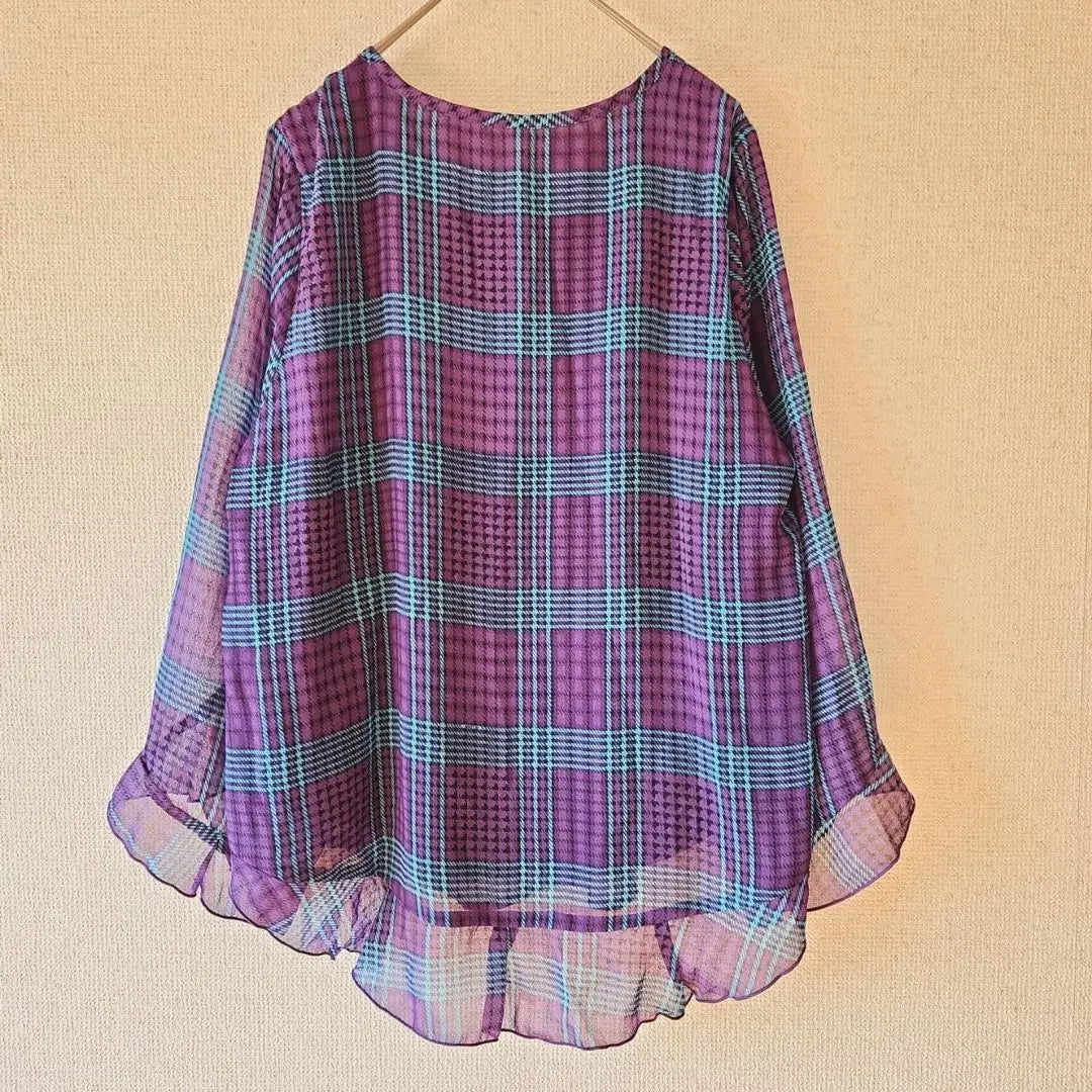 [masami satomi] (L) Tunic length check pattern shirt blouse/cute