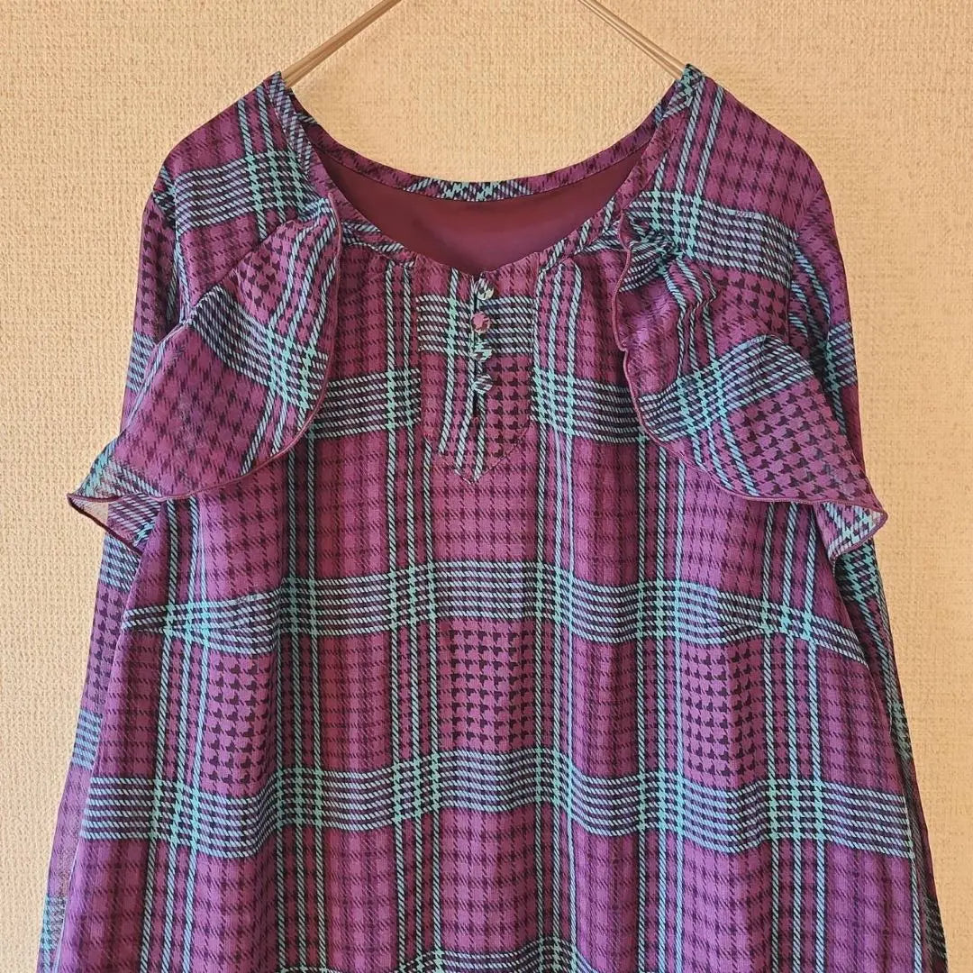 [masami satomi] (L) Tunic length check pattern shirt blouse/cute