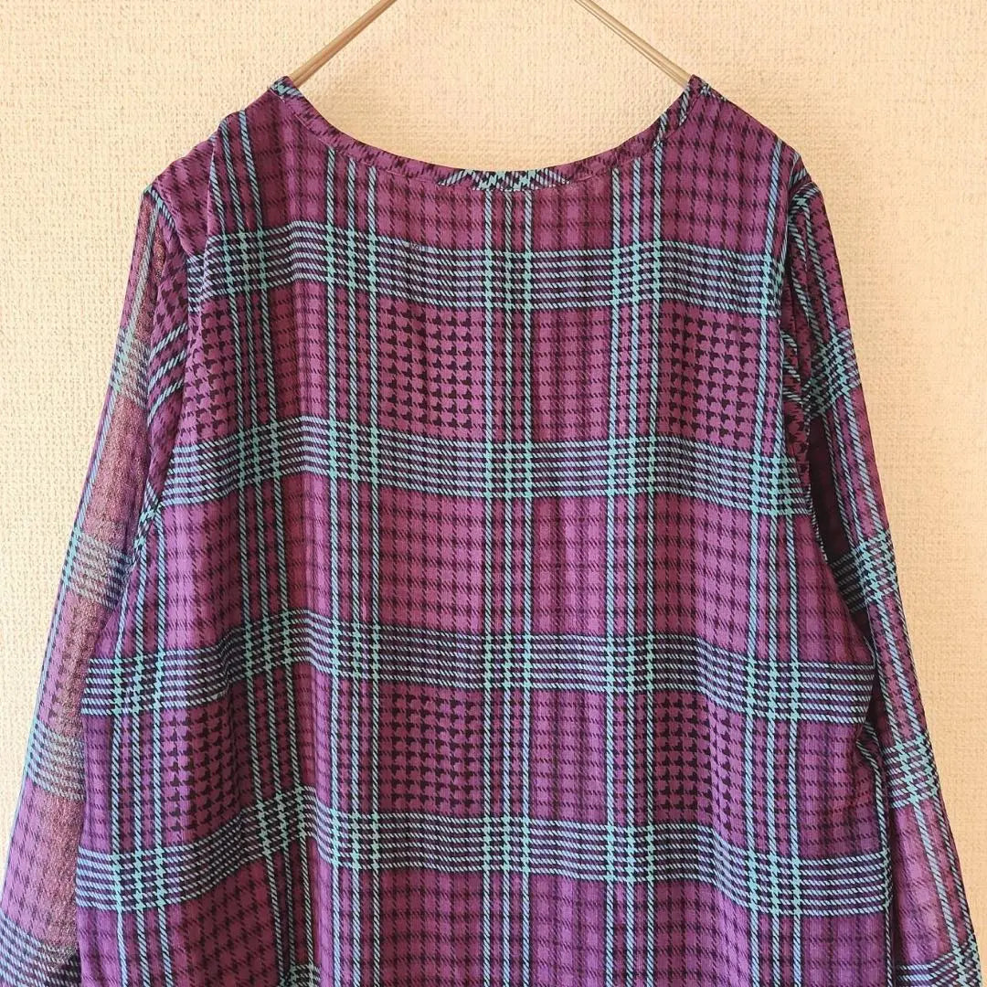 [masami satomi] (L) Tunic length check pattern shirt blouse/cute