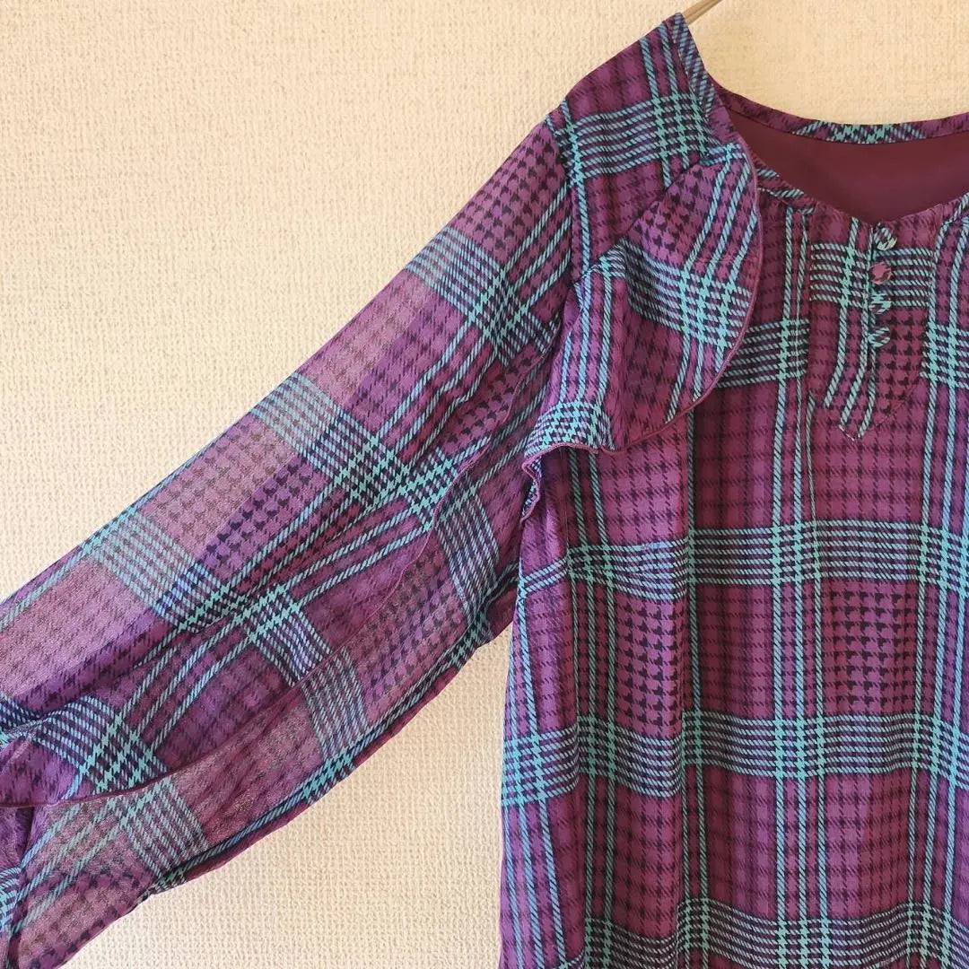 [masami satomi] (L) Tunic length check pattern shirt blouse/cute