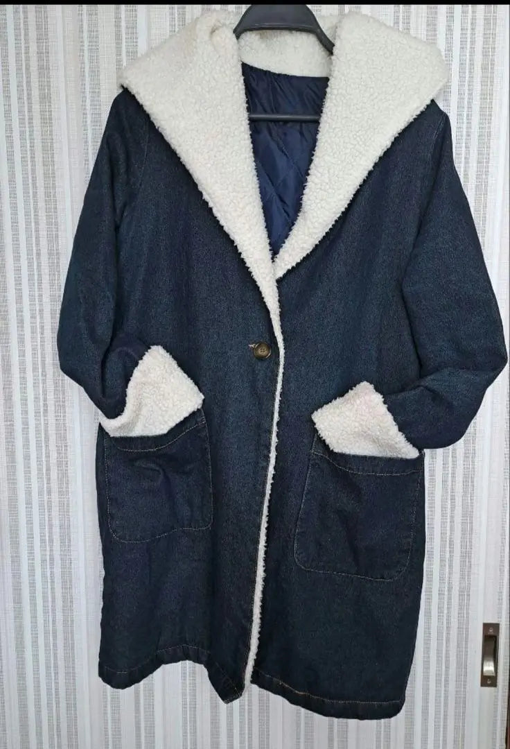 Women's Denim Coat M Outerwear Long Coat Boa Winter