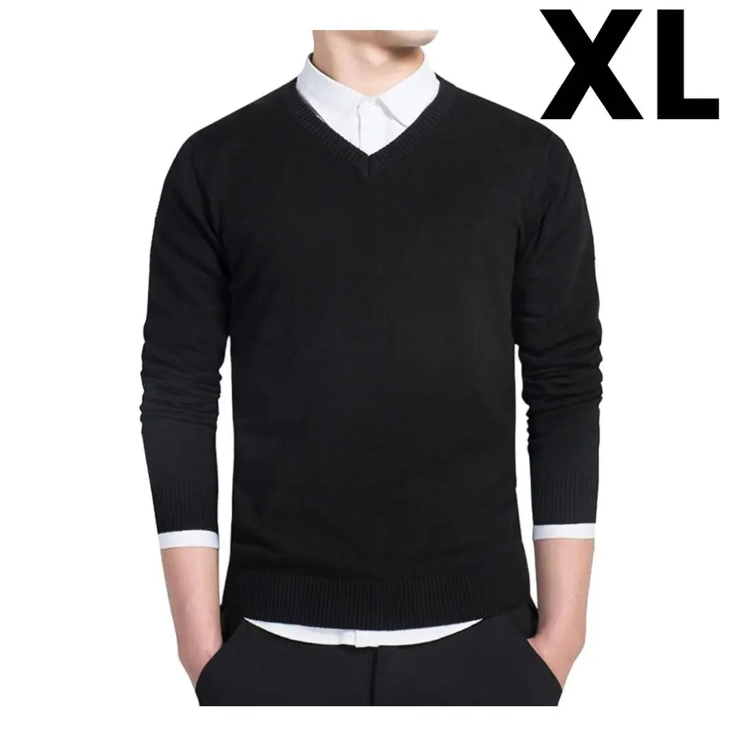 [Chinphone] Men's knit sweater V neck pullover XL black | [チンフォン] メンズ ニット セーター Vネック プルオーバー XL ブラック