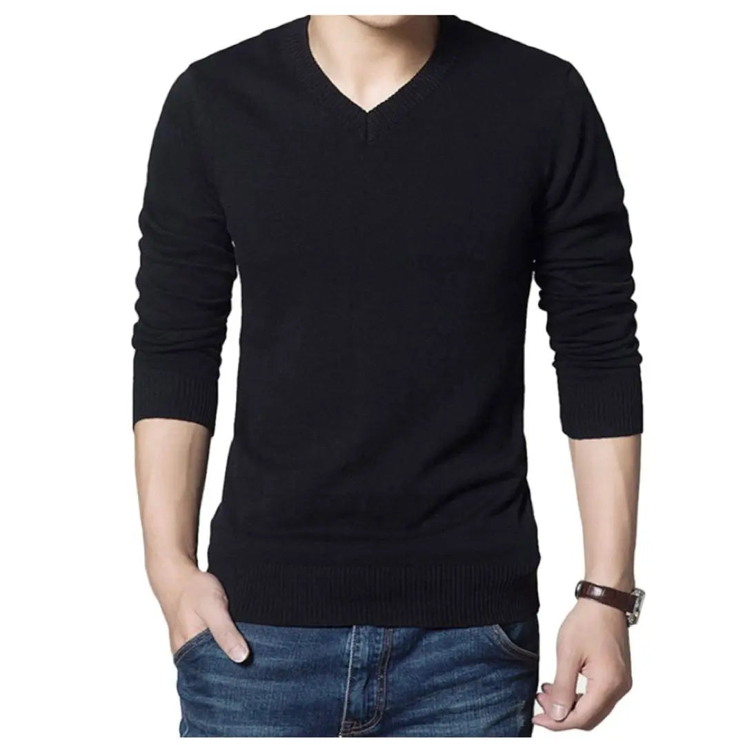 [Chinphone] Jersey de punto para hombre con cuello en V XL negro | [チンフォン] メンズ ニット セーター Vネック プルオーバー XL ブラック