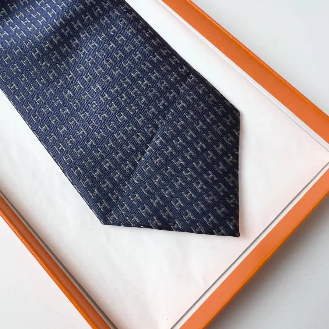 Hermes HERMES Tie Silk Made in France H-woven Tie Fasone H-pattern