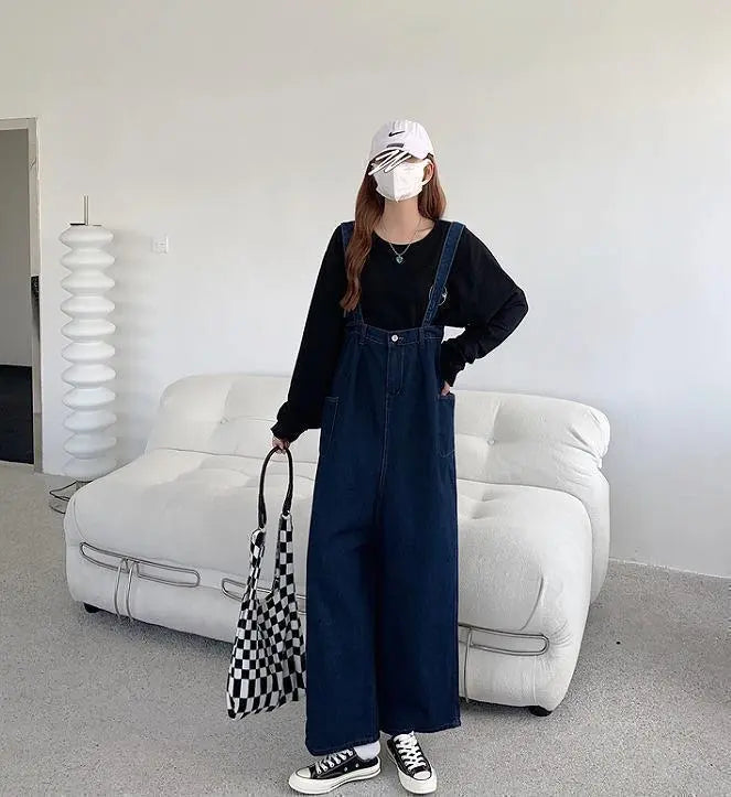 Large size women's denim overalls pants overalls