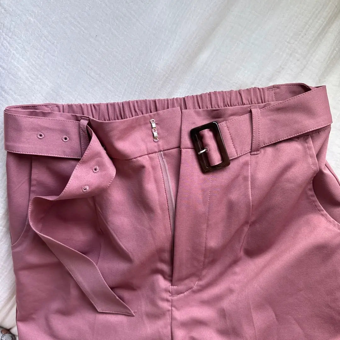 MAJESTICLEGON Pink Belted Slacks Straight Pants | MAJESTICLEGON ピンク ベルト付き スラックス ストレートパンツ