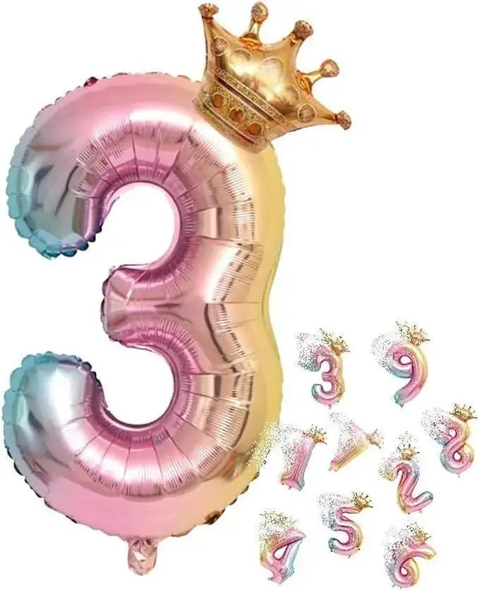 Gran oferta ⭐ Decoración de globos de cumpleaños número 3 con corona de oro rosa con globos populares