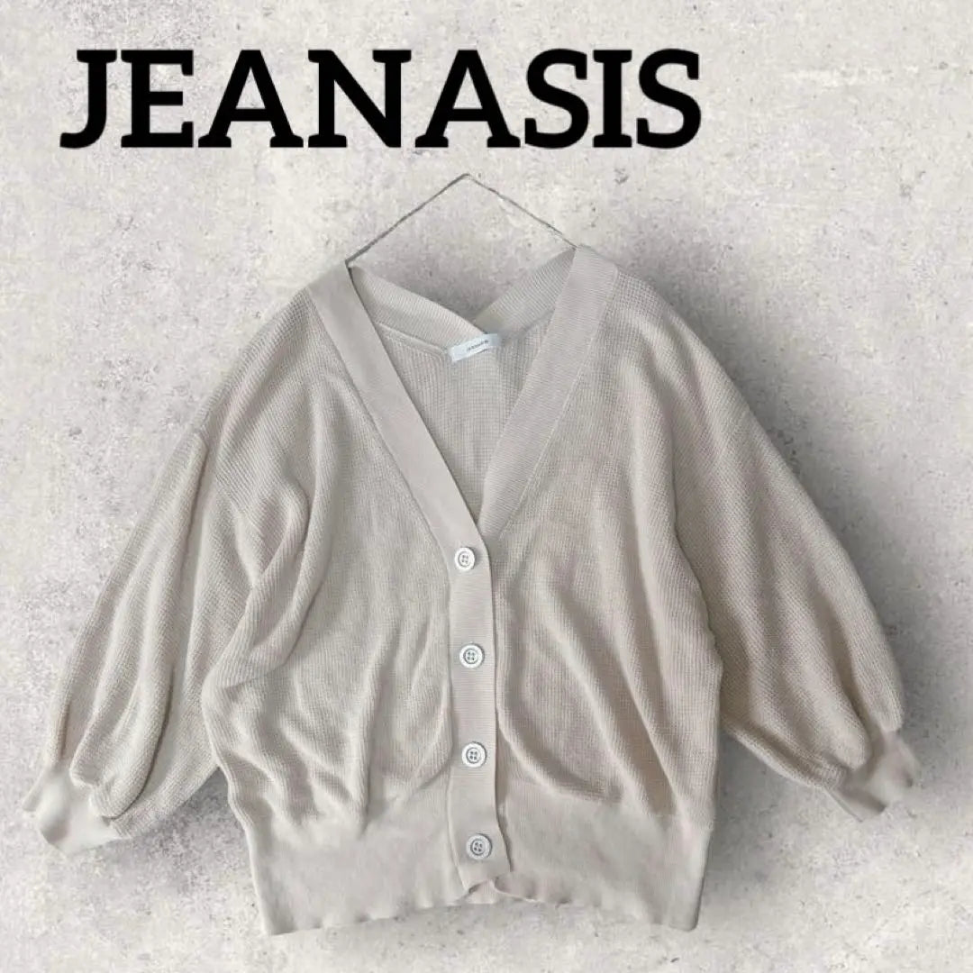 JEANASIS Knit Cardigan 3/4 Sleeve (F) Beige Loose Dowel Plain