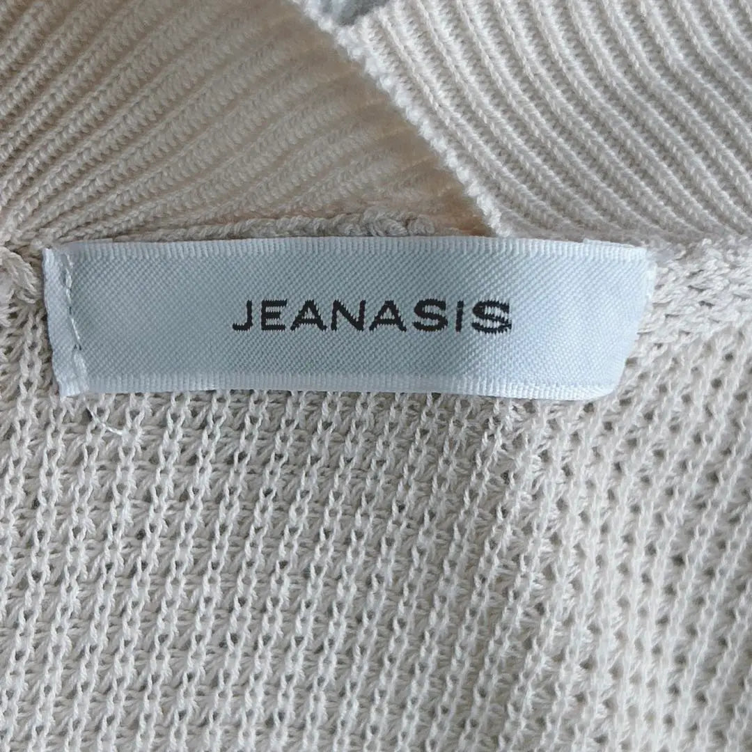 JEANASIS Knit Cardigan 3/4 Sleeve (F) Beige Loose Dowel Plain