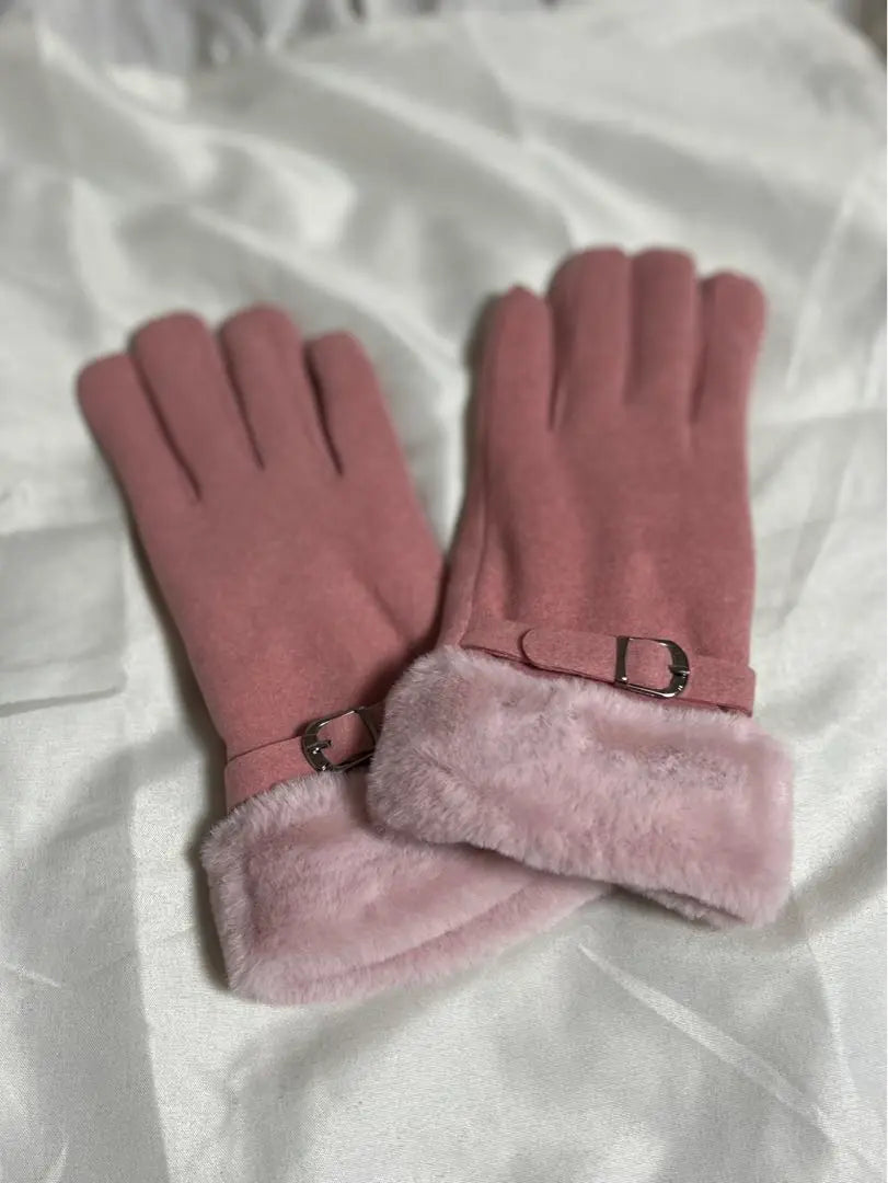 Guantes rosas Cinturón forrado de vellón para invierno Boa para mujer Compatible con smartphone