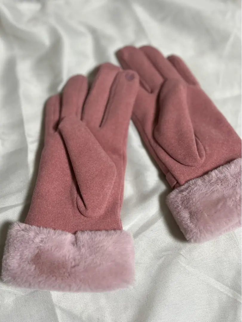 Guantes rosas Cinturón forrado de vellón para invierno Boa para mujer Compatible con smartphone