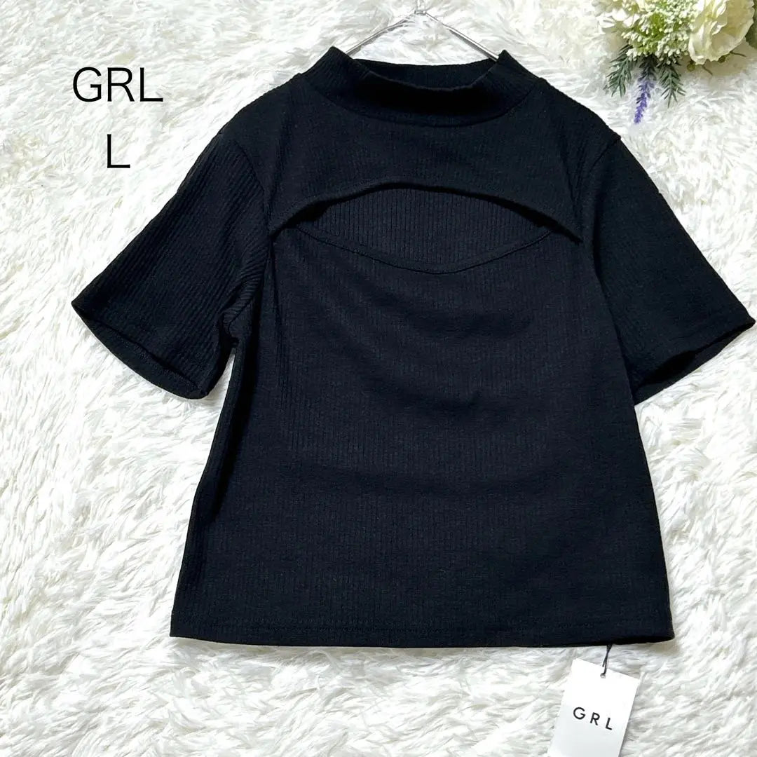 [With tag] Grail short sleeve cut and sew open front black knit