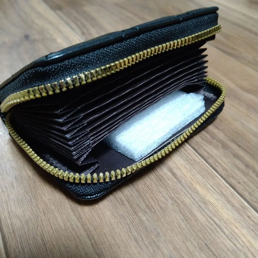 Card case coin purse business card holder case black leather